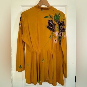Free People Floral Mustard Long Sleeve Tunic Top
